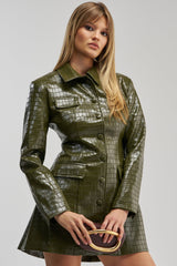 ALWAYS IN CHARGE PU MINI DRESS IN OLIVE