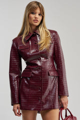 ALWAYS IN CHARGE PU MINI DRESS IN BURGUNDY