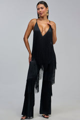 BAECATION FRINGE JUMPSUIT IN BLACK