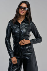 COME BACK TO ME FAUX LEATHER BUTTON DOWN