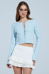 ANGEL EYES FUR TRIM CARDIGAN IN BLUE