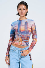 CITY LIGHTS MESH LONG SLEEVE TOP