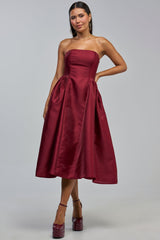 ALWAYS DANCING STRAPLESS MIDI DRESS IN WINE