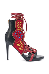 AZALEA WANG SHAINIA BLACK MULTI SUEDE STILETTO SANDAL