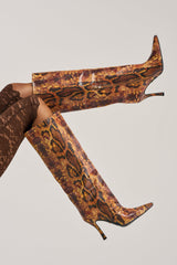 AZALEA WANG SIMONE ORANGE SNAKE STILETTO BOOT