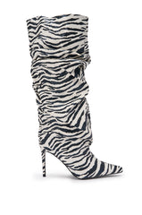 AZALEA WANG STERRE BLACK AND WHITE ZEBRA PRINT STILETTO BOOT