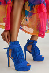 AZALEA WANG TATJANA BLUE FRINGE STILETTO SANDAL