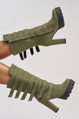 AZALEA WANG VIOREN OLIVE CANVAS BLOCK BOOTIE