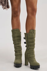 AZALEA WANG VIOREN OLIVE CANVAS BLOCK BOOTIE