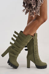 AZALEA WANG VIOREN OLIVE CANVAS BLOCK BOOTIE
