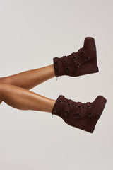 AZALEA WANG VITO FAUX SUEDE CHOCOLATE WEDGE BOOTIE