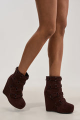 AZALEA WANG VITO FAUX SUEDE CHOCOLATE WEDGE BOOTIE