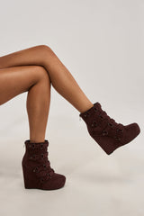 AZALEA WANG VITO FAUX SUEDE CHOCOLATE WEDGE BOOTIE
