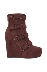 AZALEA WANG VITO FAUX SUEDE CHOCOLATE WEDGE BOOTIE