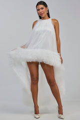 ARI TULLE RUFFLE HIGH LOW MINI DRESS IN WHITE