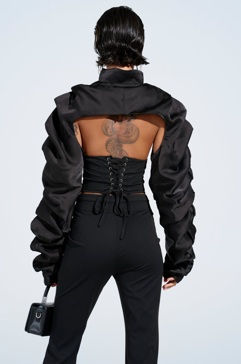 CORA SATIN BOLERO IN BLACK