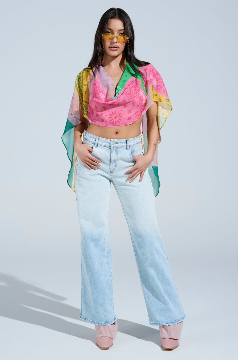 COME HANG WITH ME WIDE LEG DENIM PANT WITH TIES