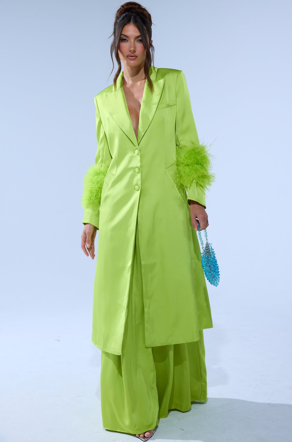 CHARTREUSE FEATHER TRIM TRENCH