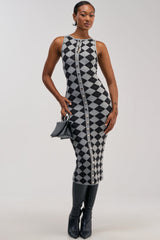 CLASSY BITCH KNIT ARGYLE SWEATER DRESS
