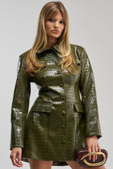 ALWAYS IN CHARGE PU MINI DRESS IN OLIVE