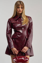 ALWAYS IN CHARGE PU MINI DRESS IN BURGUNDY