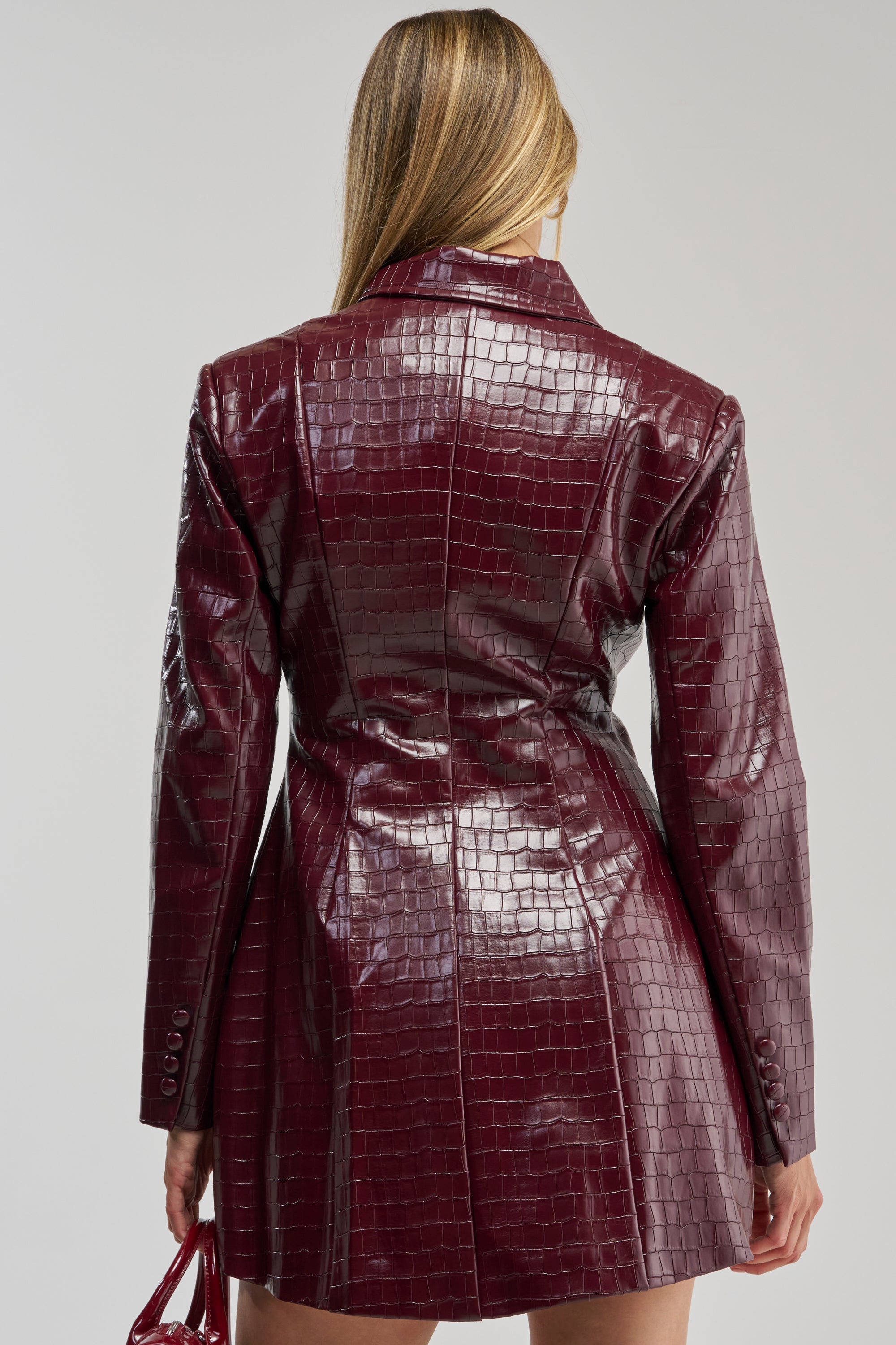 ALWAYS IN CHARGE PU MINI DRESS IN BURGUNDY