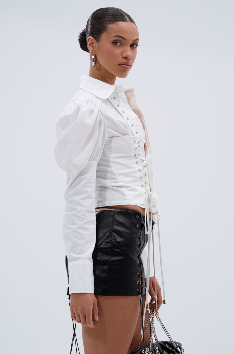DAKOTA LACE UP BUTTON DOWN BLOUSE