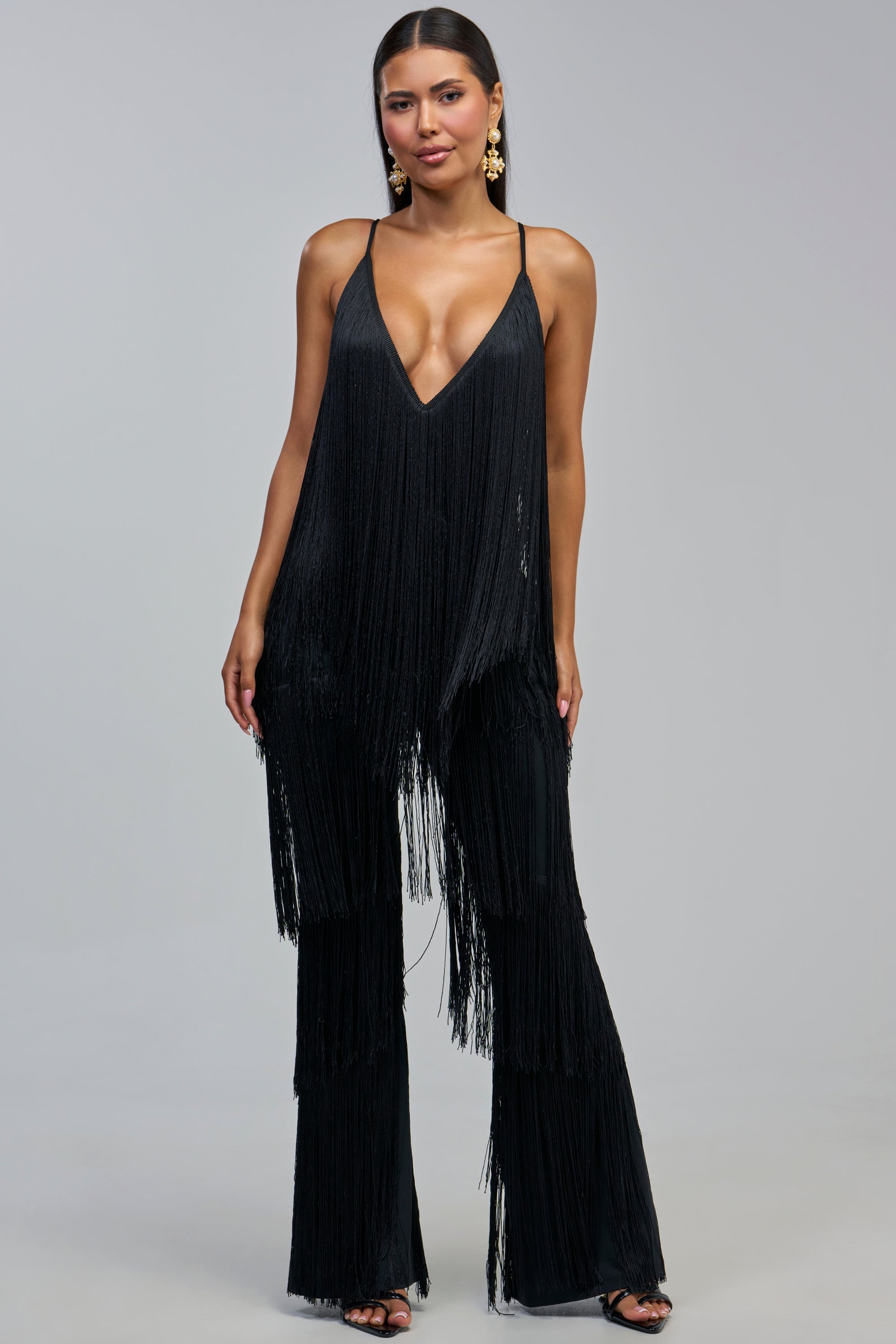 BAECATION FRINGE JUMPSUIT IN BLACK