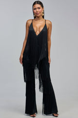 BAECATION FRINGE JUMPSUIT IN BLACK