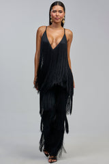 BAECATION FRINGE JUMPSUIT IN BLACK