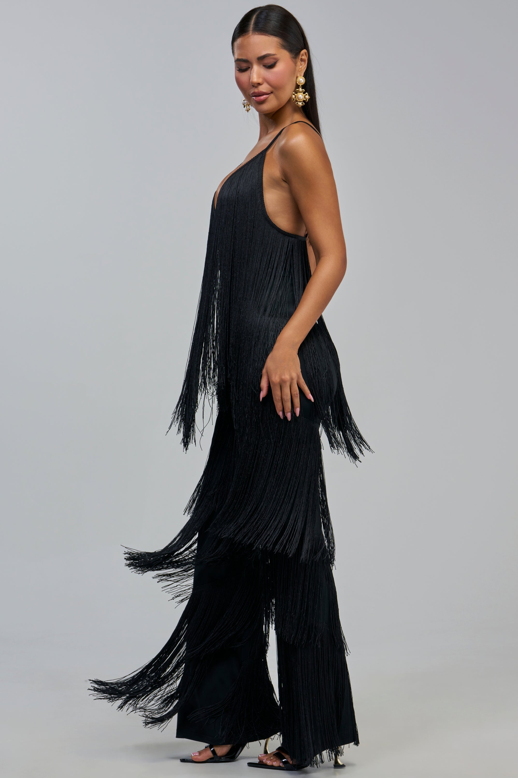 BAECATION FRINGE JUMPSUIT IN BLACK
