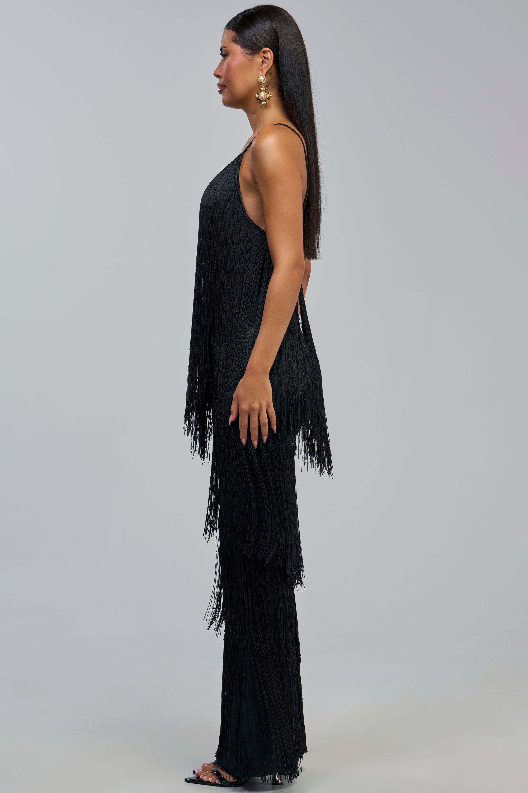 BAECATION FRINGE JUMPSUIT IN BLACK