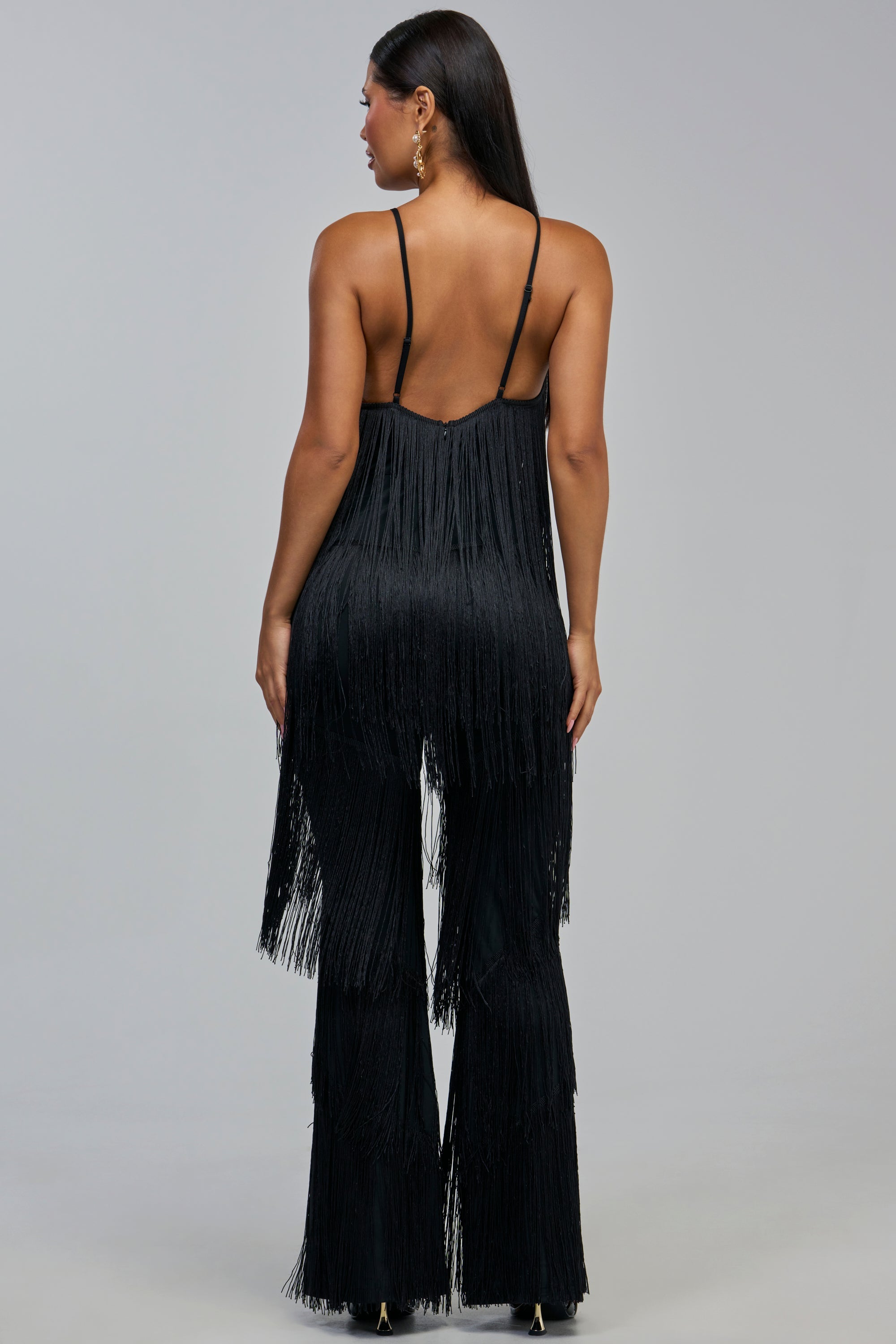 BAECATION FRINGE JUMPSUIT IN BLACK