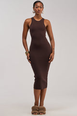 CUTIE PIE KNIT MIDI DRESS IN BROWN