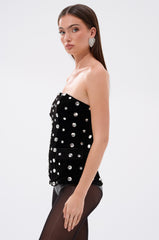 CLASSY GIRL VELVET CORSET WITH RHINESTONE