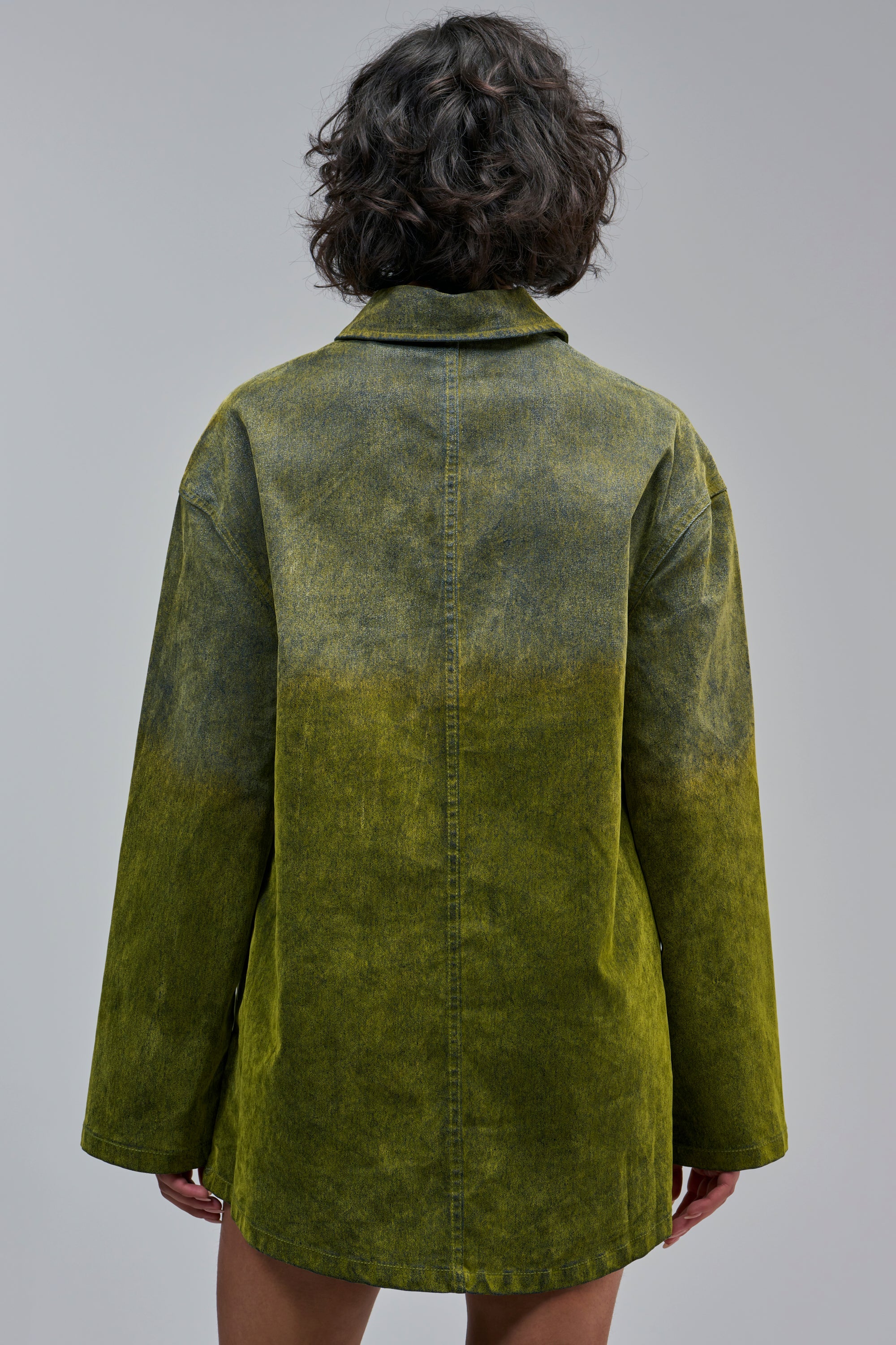 COOL GIRL OVERSIZED VELVET DENIM SHIRT DRESS IN GREEN