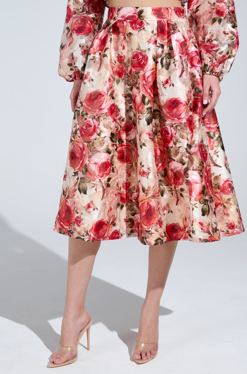 DANCE WITH ME FLORAL MIDI SKIRT