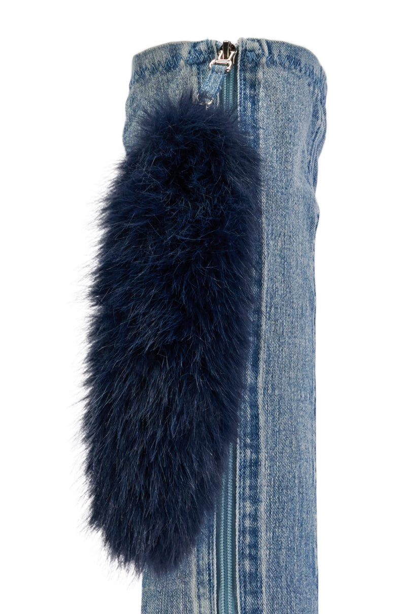 AZALEA WANG LOWEN DENIM FUR TAIL STILETTO BOOT