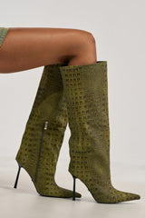 AZALEA WANG MADEYE OLIVE CROC STILETTO BOOT