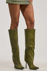 AZALEA WANG MADEYE OLIVE CROC STILETTO BOOT