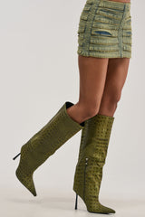AZALEA WANG MADEYE OLIVE CROC STILETTO BOOT