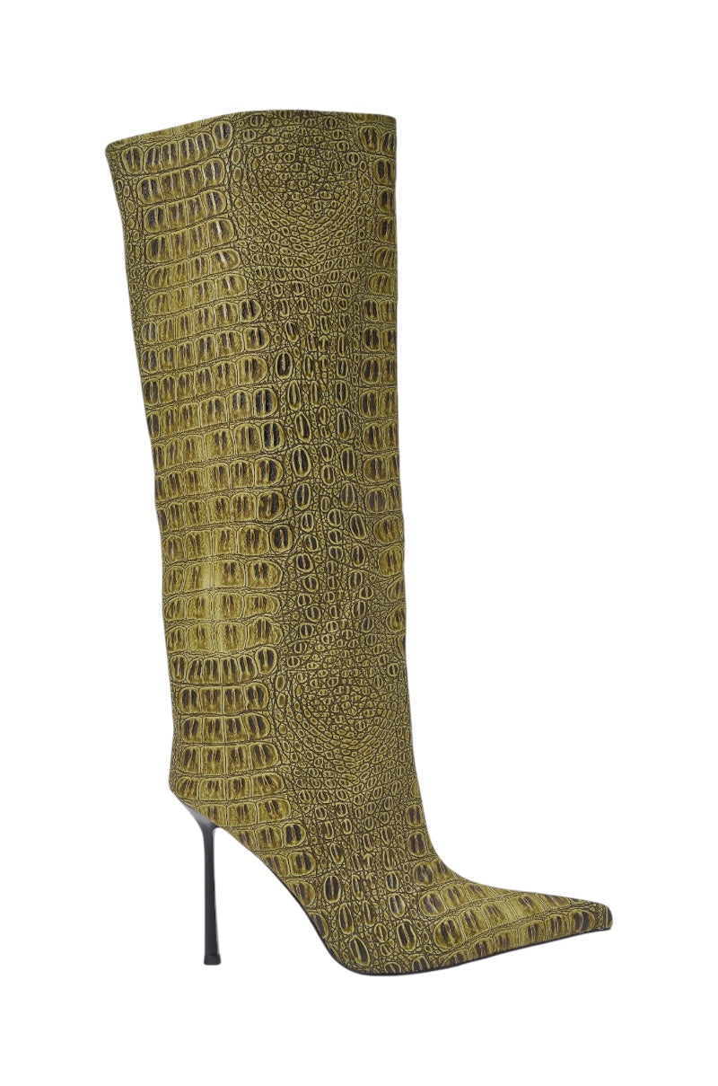 AZALEA WANG MADEYE OLIVE CROC STILETTO BOOT