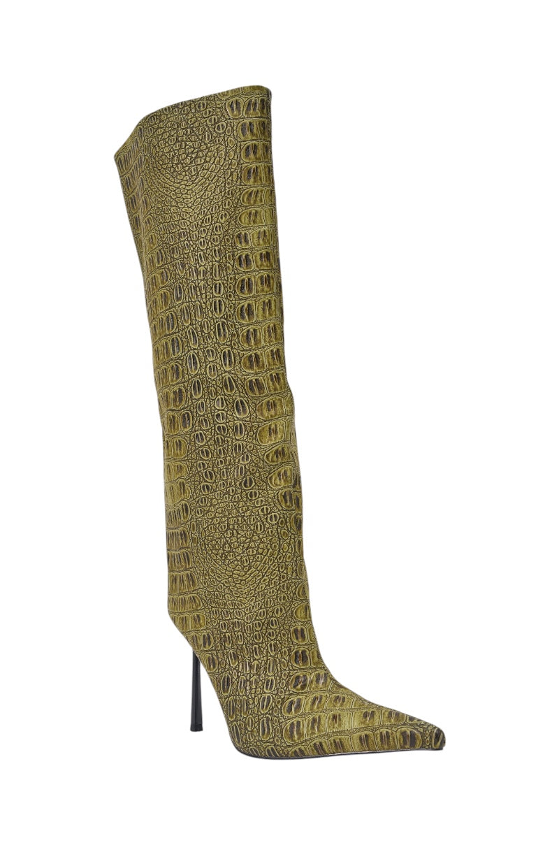AZALEA WANG MADEYE OLIVE CROC STILETTO BOOT