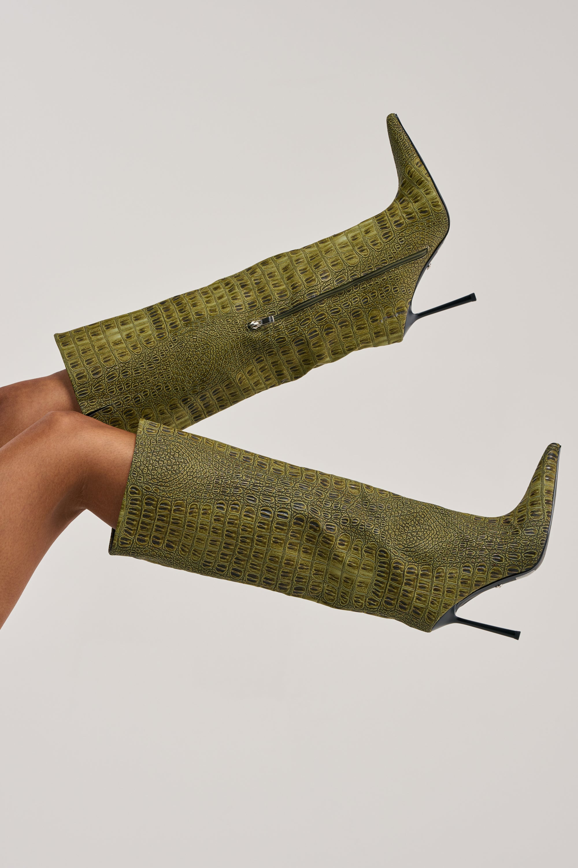 AZALEA WANG MADEYE OLIVE CROC STILETTO BOOT