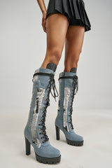 AZALEA WANG MAITLAND DENIM BLOCK BOOT