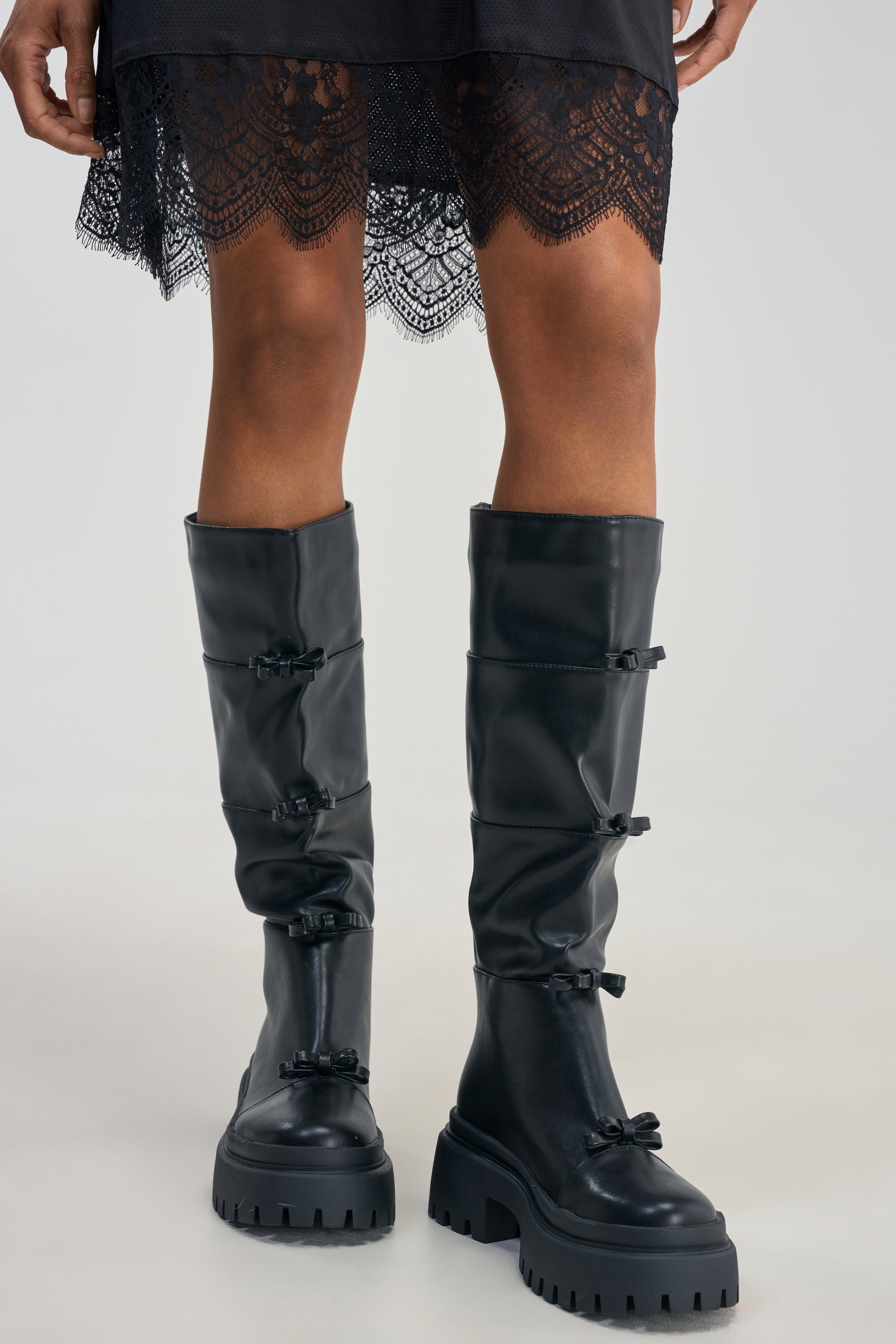 AZALEA WANG MARGUERITE BLACK PU COMBAT BOOT