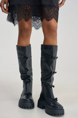 AZALEA WANG MARGUERITE BLACK PU COMBAT BOOT