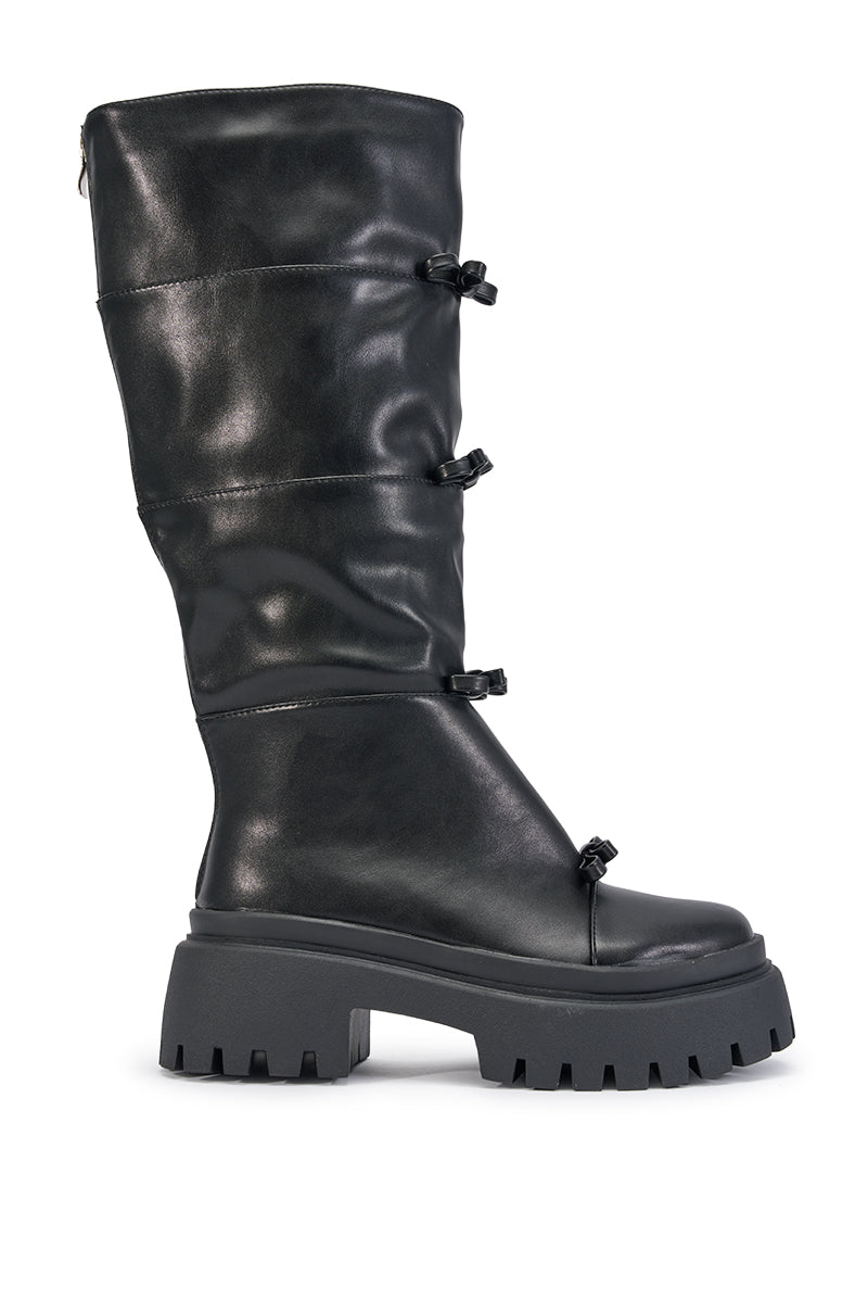 AZALEA WANG MARGUERITE BLACK PU COMBAT BOOT