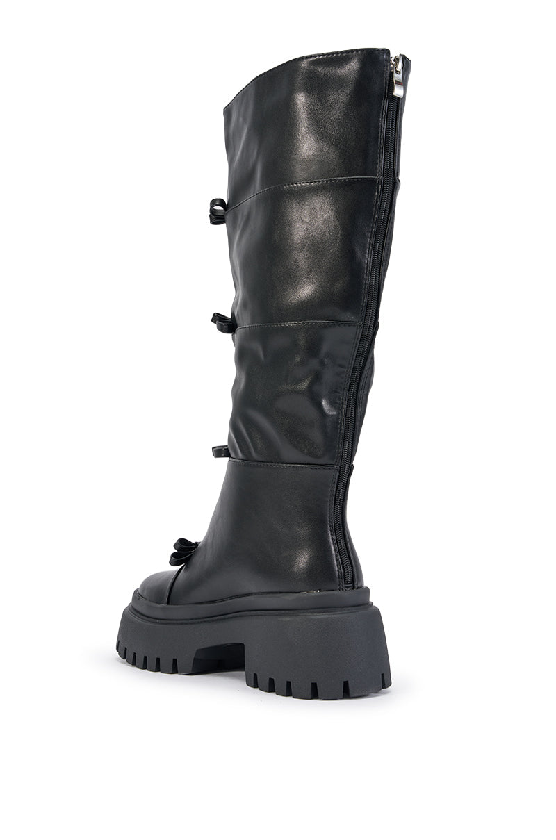 AZALEA WANG MARGUERITE BLACK PU COMBAT BOOT