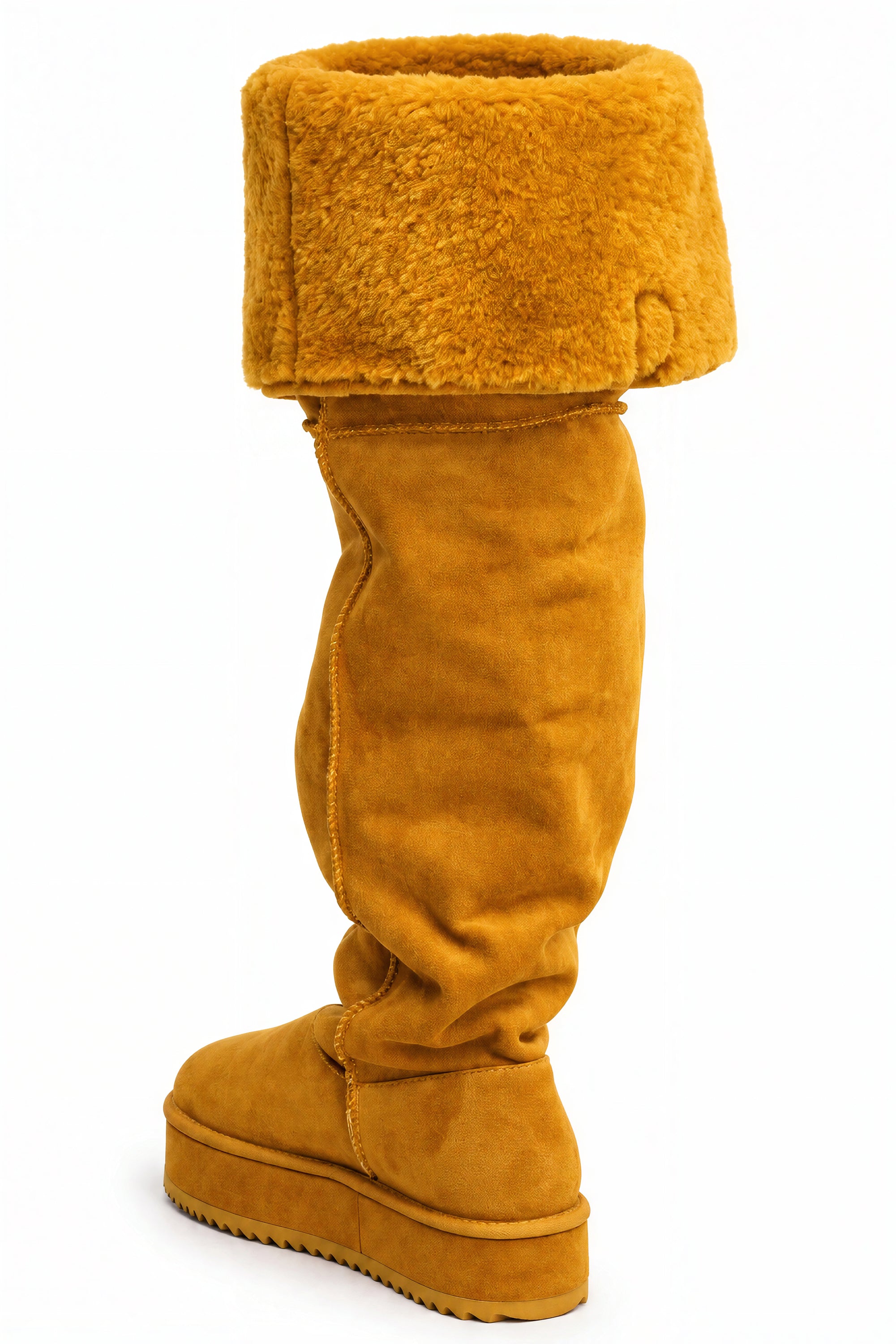 AZALEA WANG MARLOW MUSTARD SUEDE SHERPA FLATFORM BOOT